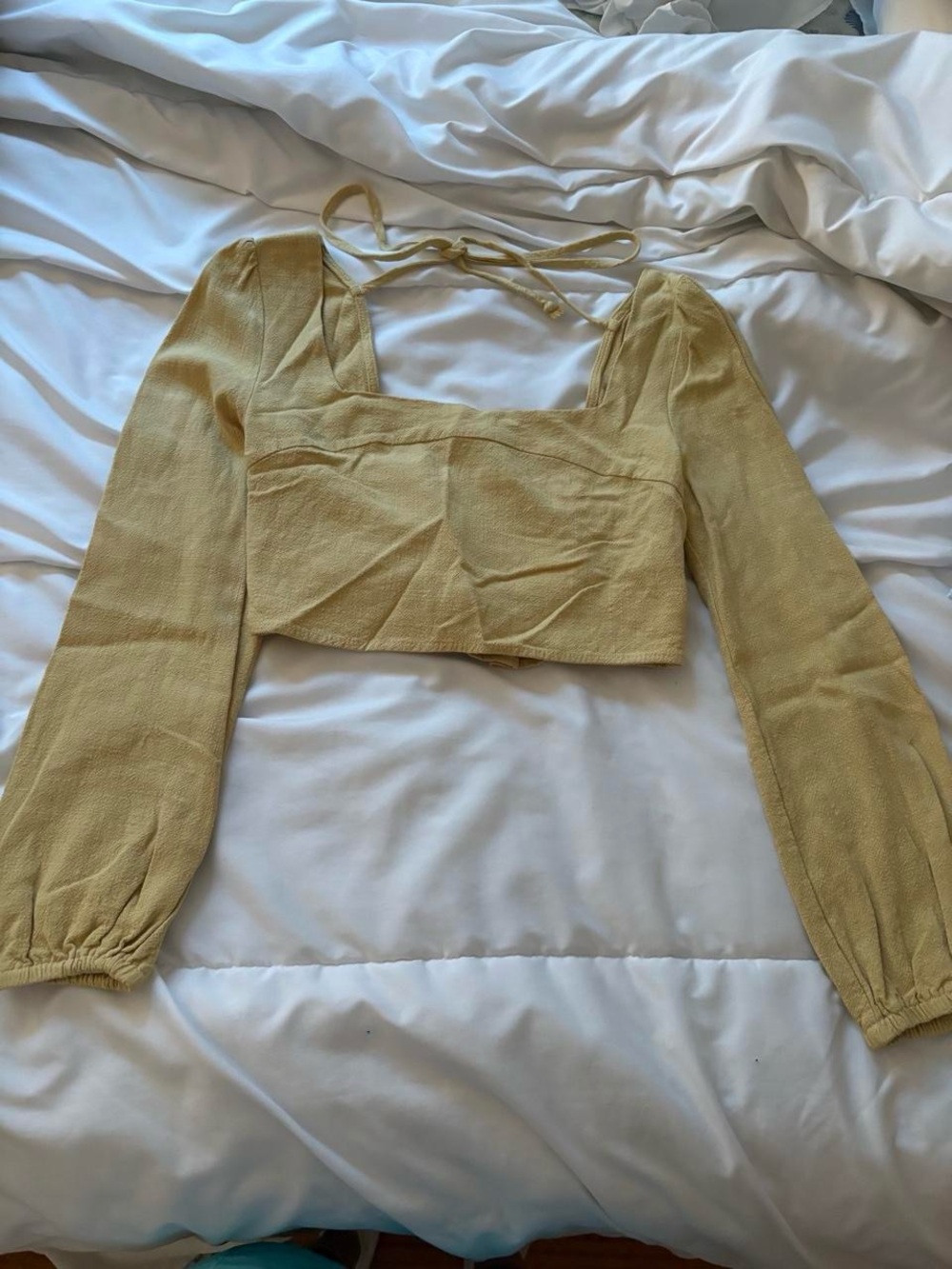 Kendall & Kylie Mustard Yellow Square-Neck Long Sleeve Crop Top
